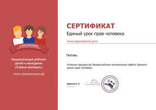 Сертификат : " Единый урок прав человека "