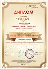 Диплом : " Лучшая методическая разработка "